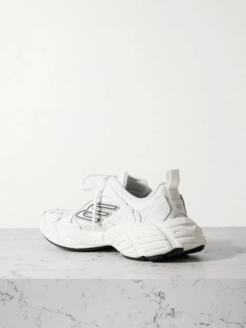 Back view of the Balenciaga Monday Rubber-trimmed Leather Sneakers