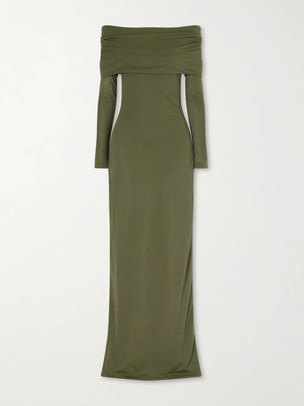 Balenciaga Off-the-shoulder Cotton-blend Maxi Dress in green