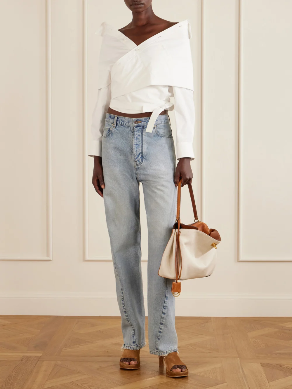 Balenciaga Off-the-shoulder Cotton Poplin Blouse, worn by a model