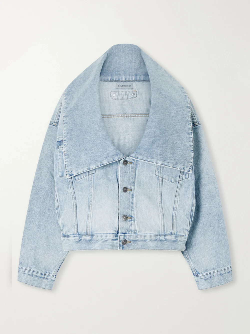 Balenciaga Oversized-collar Cropped Denim Jacket in blue