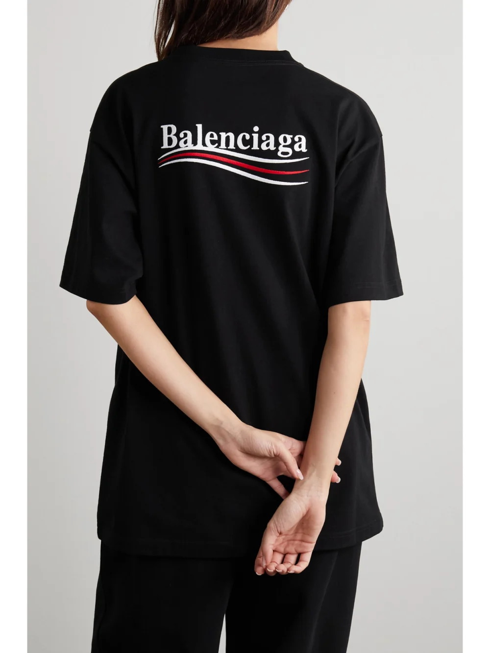 Back view of the Balenciaga Oversized Embroidered Cotton-jersey T-shirt