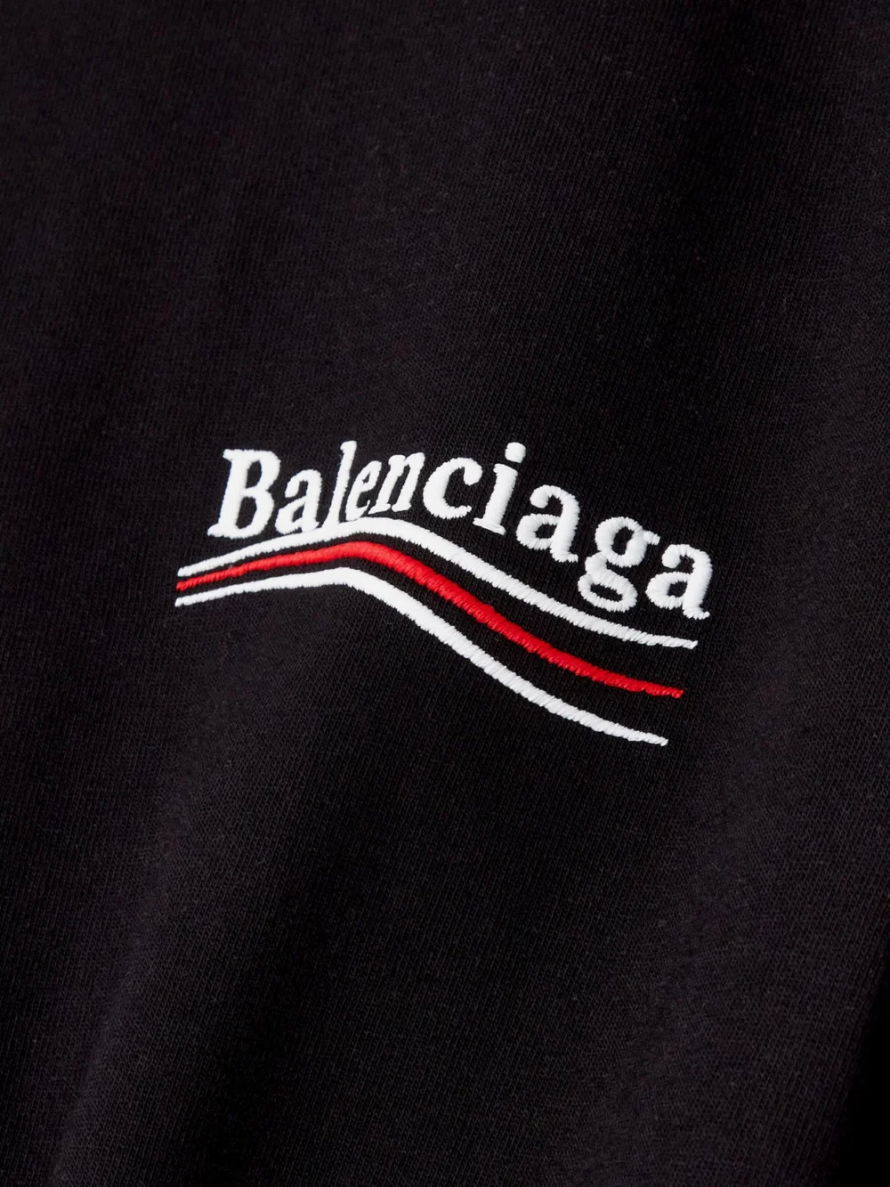 Close-up detail of the Balenciaga Oversized Embroidered Cotton-jersey T-shirt