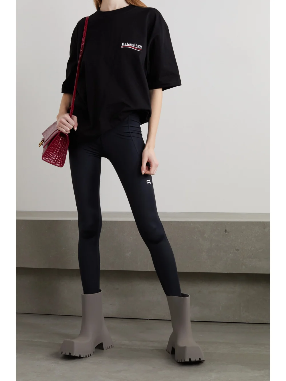 Balenciaga Oversized Embroidered Cotton-jersey T-shirt, worn by a model