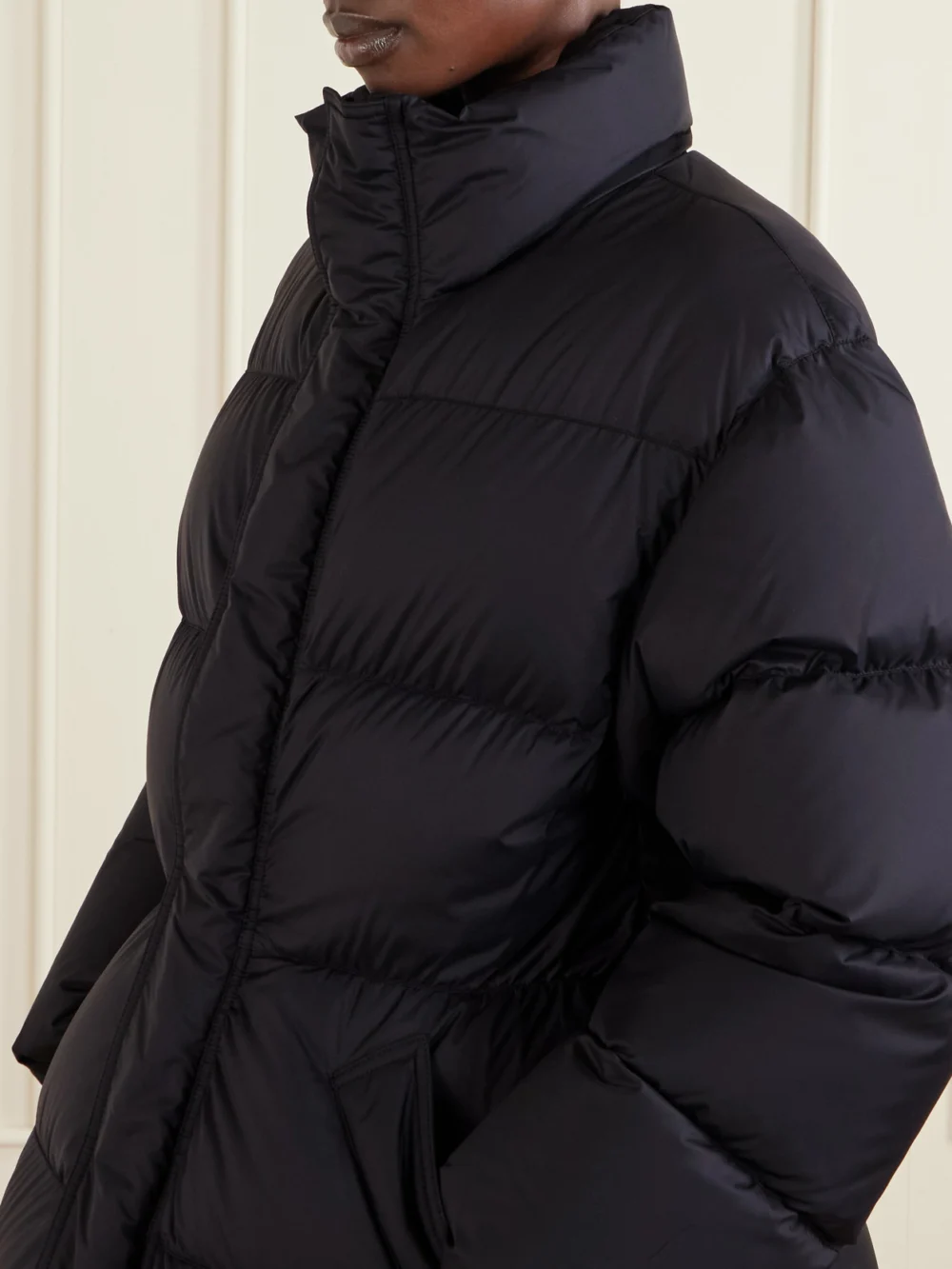 Close-up detail of the Balenciaga Padded Quilted Ripstop Down Jacket