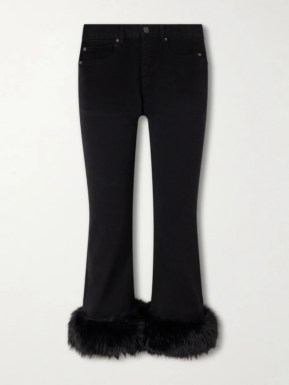 Balenciaga Plush-trimmed Cropped Mid-rise Flared Jeans in black