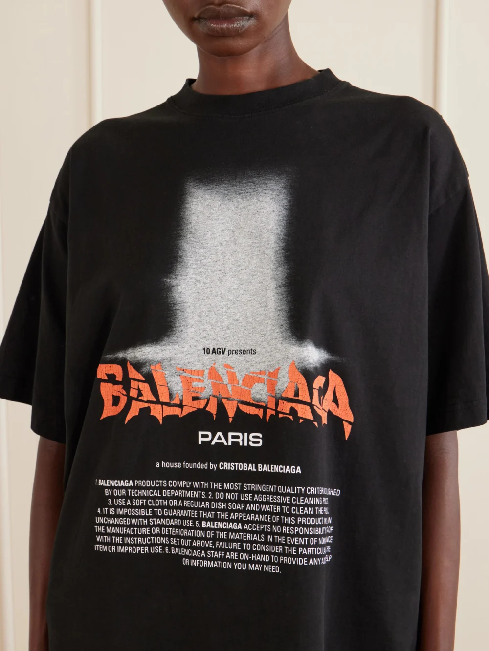 Close-up detail of the Balenciaga Printed Cotton-blend T-shirt