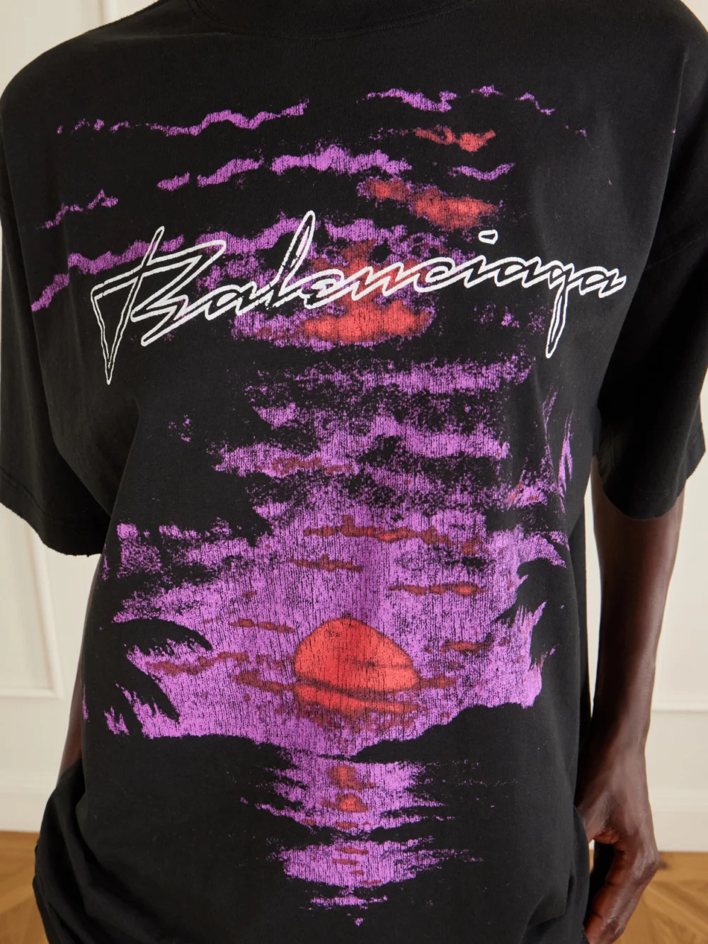 Close-up detail of the Balenciaga Printed Cotton-jersey T-shirt