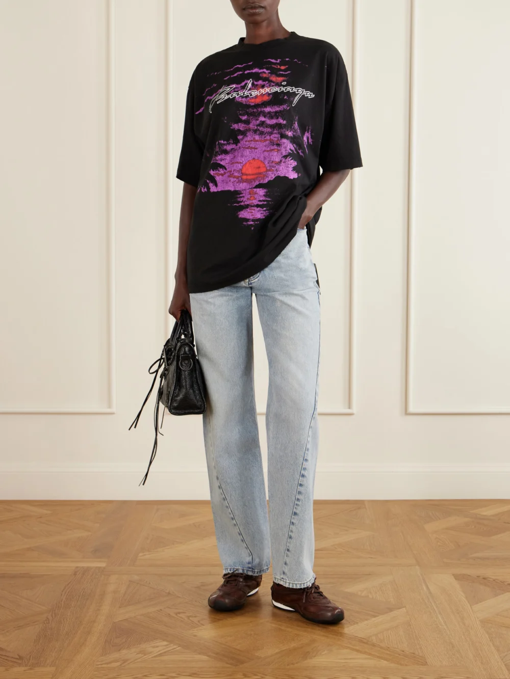 Balenciaga Radar Gradient Lines Leather Sneakers, styled view