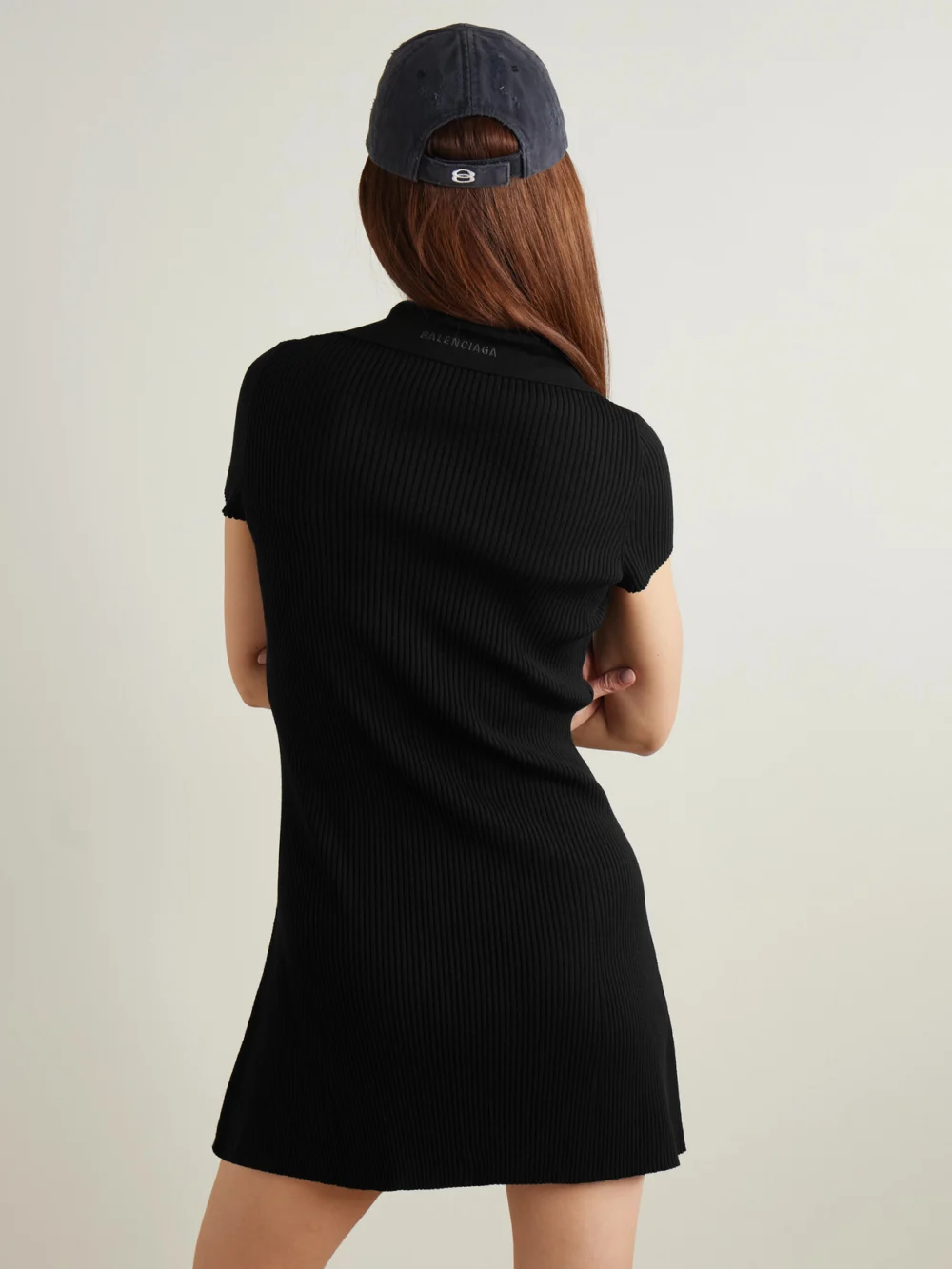Back view of the Balenciaga Ribbed Wool-blend Mini Dress