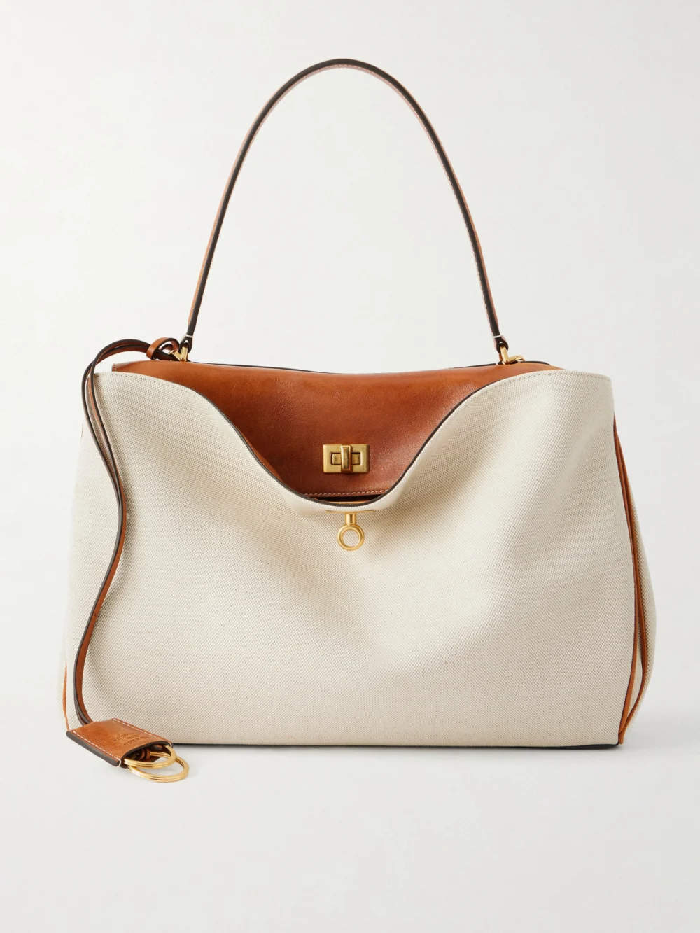 Balenciaga Rodeo Leather-trimmed Canvas Shoulder Bag in neutral
