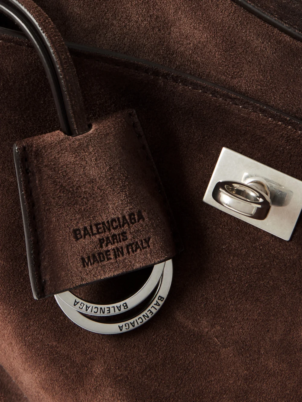 Close-up detail of the Balenciaga Rodeo Mini Suede Shoulder Bag