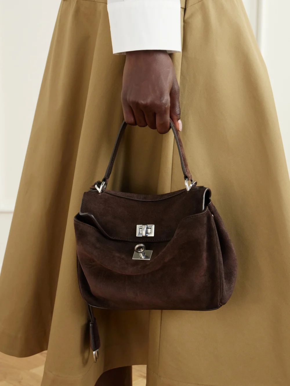 Balenciaga Rodeo Mini Suede Shoulder Bag, styled view