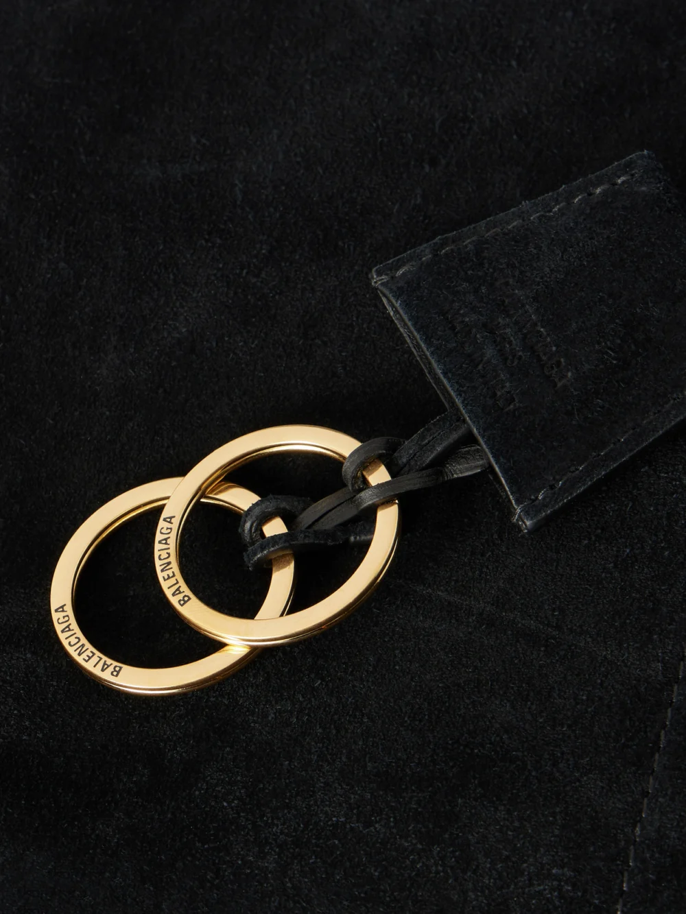 Close-up detail of the Balenciaga Rodeo Suede Shoulder Bag