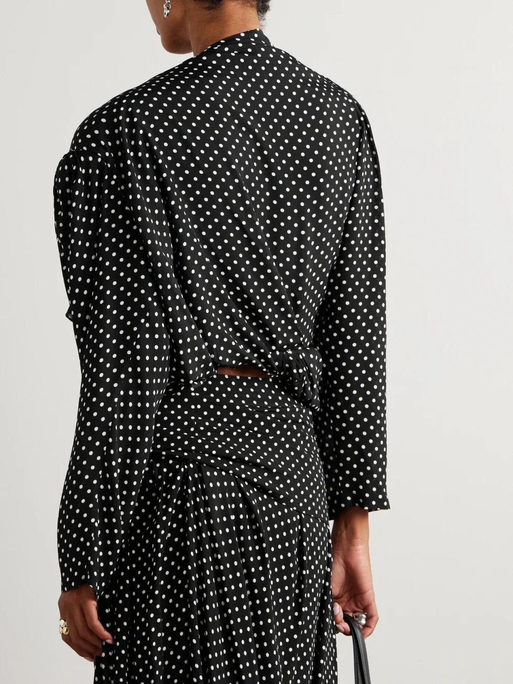 Back view of the Balenciaga Ruffled Gathered Polka-dot Crepe De Chine Blouse