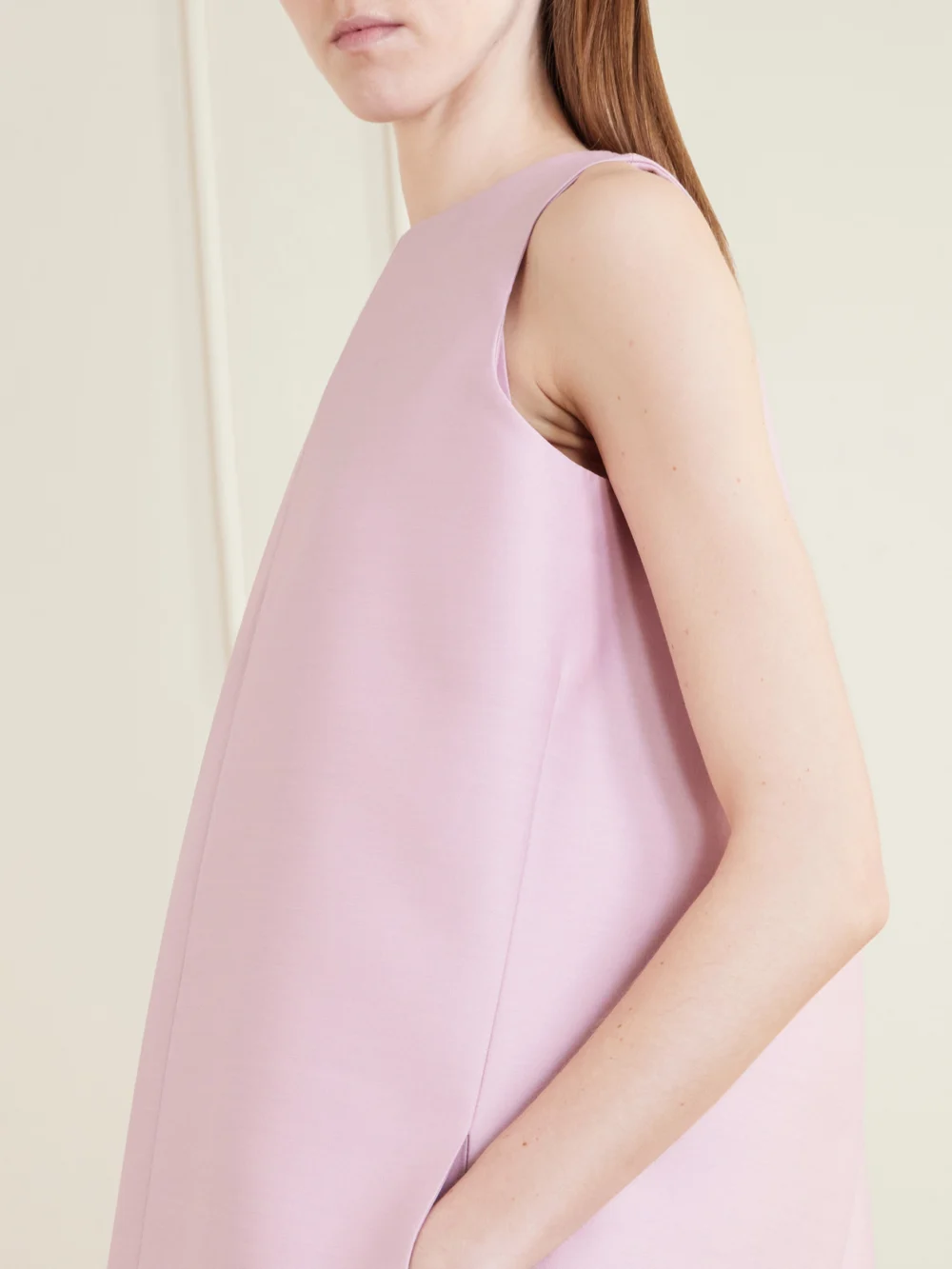 Close-up detail of the Balenciaga Sack Wool and Silk-blend Cady Mini Dress
