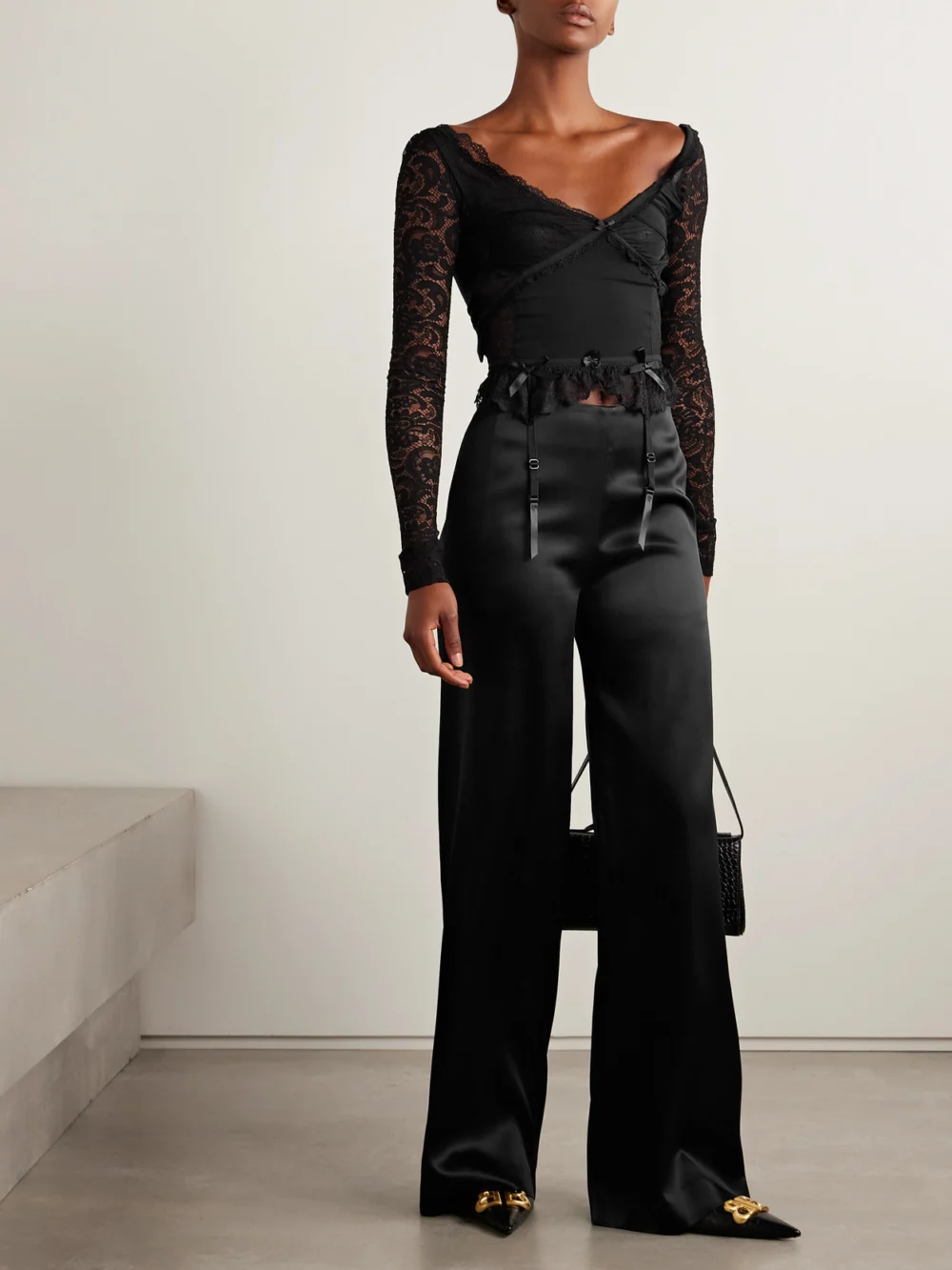 Balenciaga Satin Wide-leg Pants, worn by a model