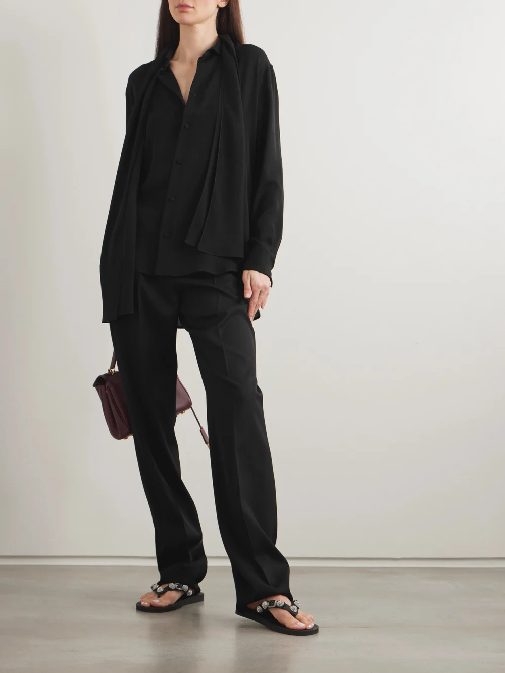 Balenciaga Scarf-detailed Silk-georgette Shirt, worn by a model