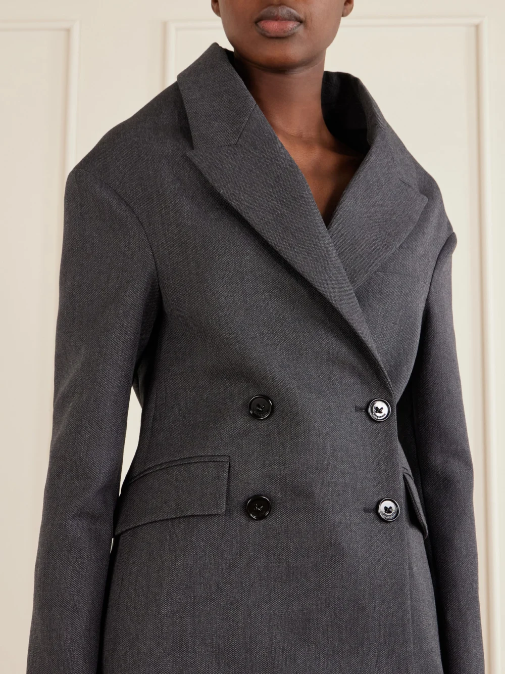 Close-up detail of the Balenciaga Stola Double-breasted Wool Jacket