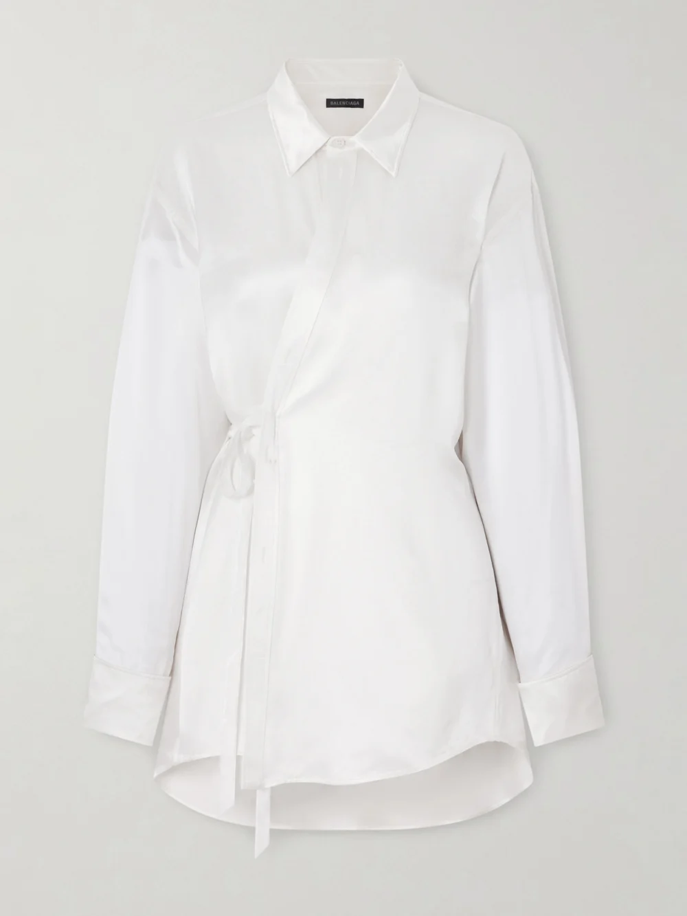Balenciaga Tie-detailed Crystal-embellished Silk-blend Satin Blouse in ivory