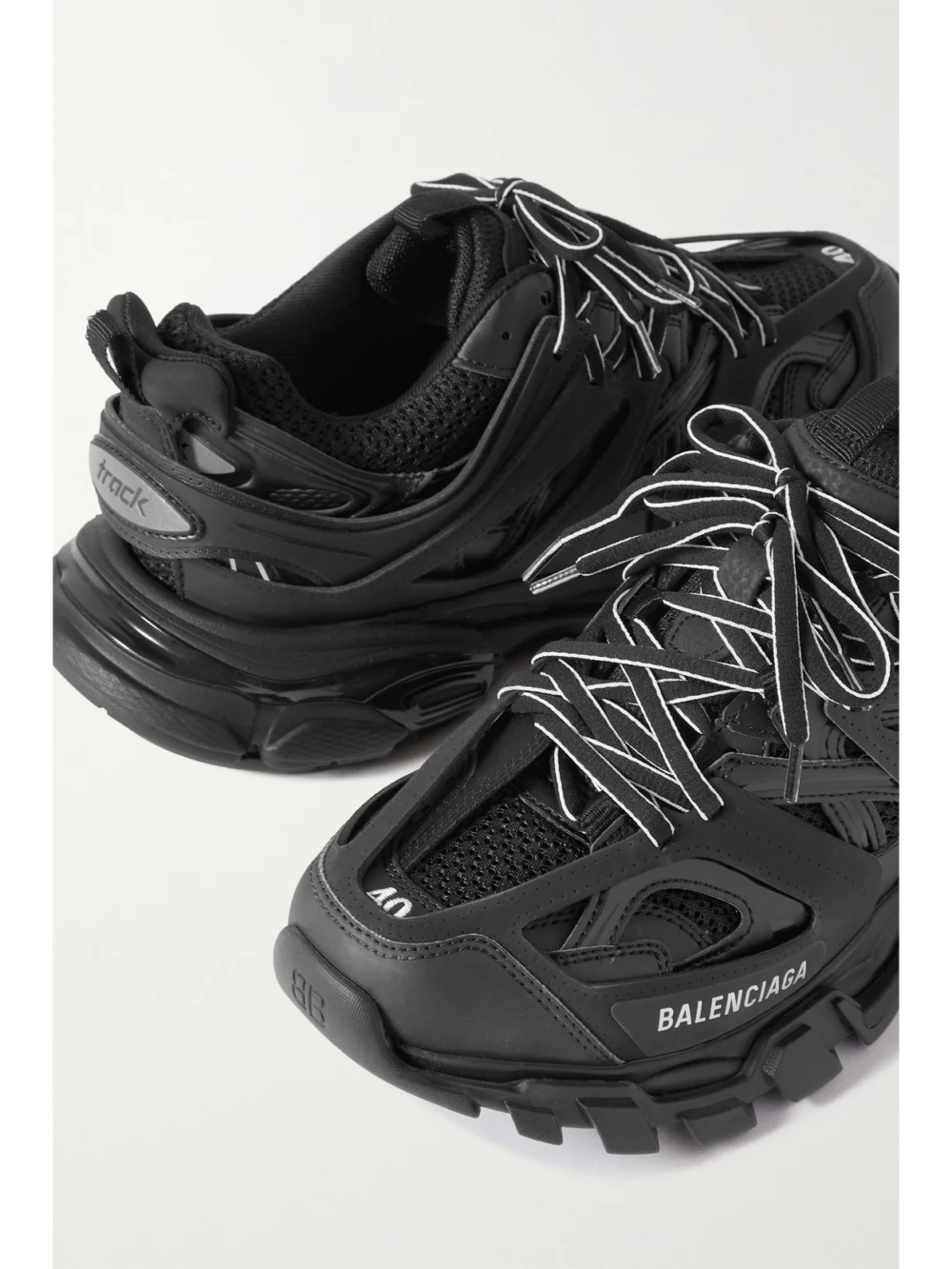 Close-up detail of the Balenciaga Track Logo-detailed Mesh and Rubber Sneakers