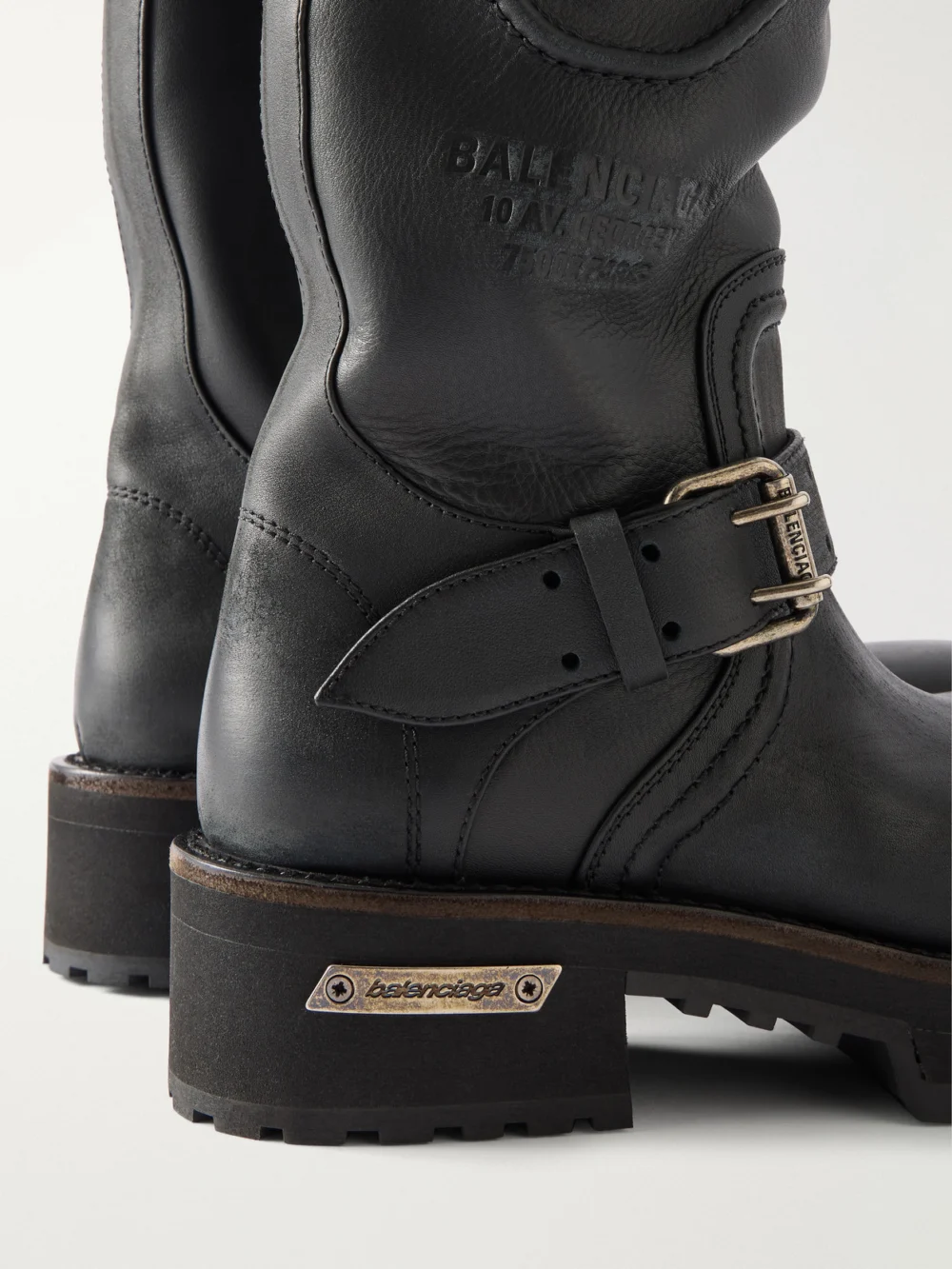 Close-up detail of the Balenciaga Venom Leather Ankle Boots