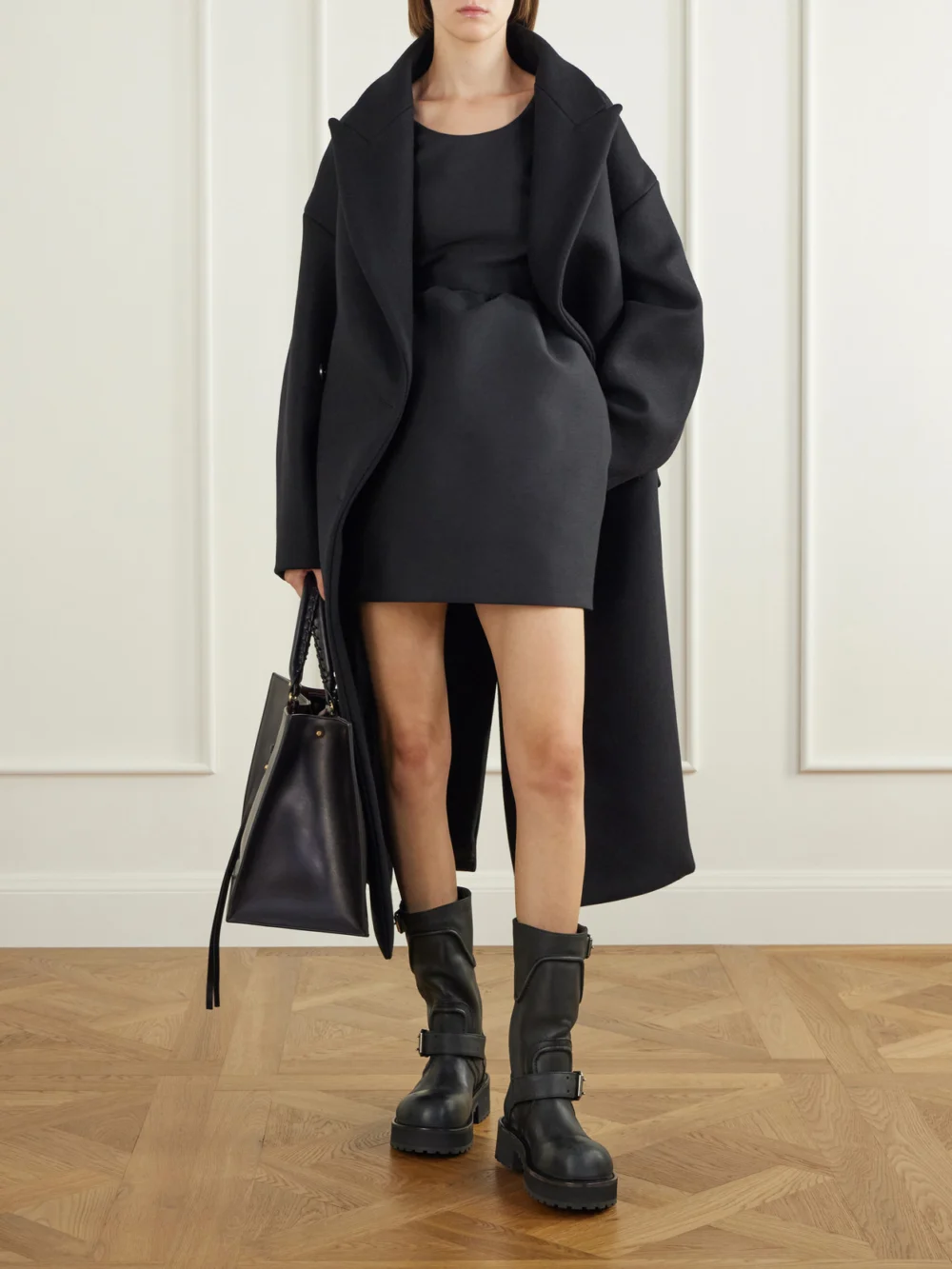Balenciaga Venom Leather Ankle Boots, styled view