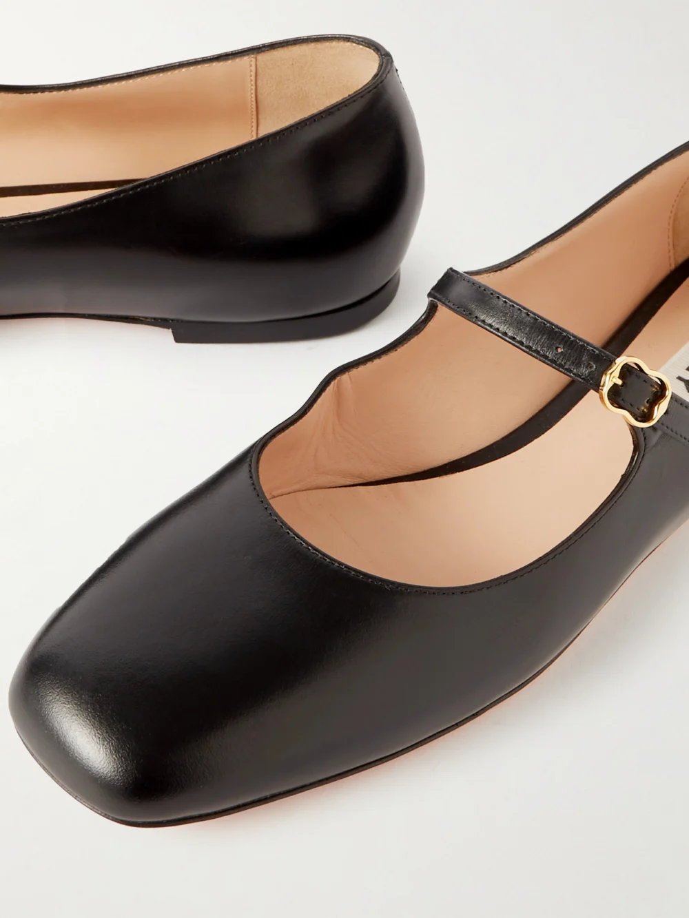 Close-up detail of the Bally Banya Leather Mary Jane Ballet Flats