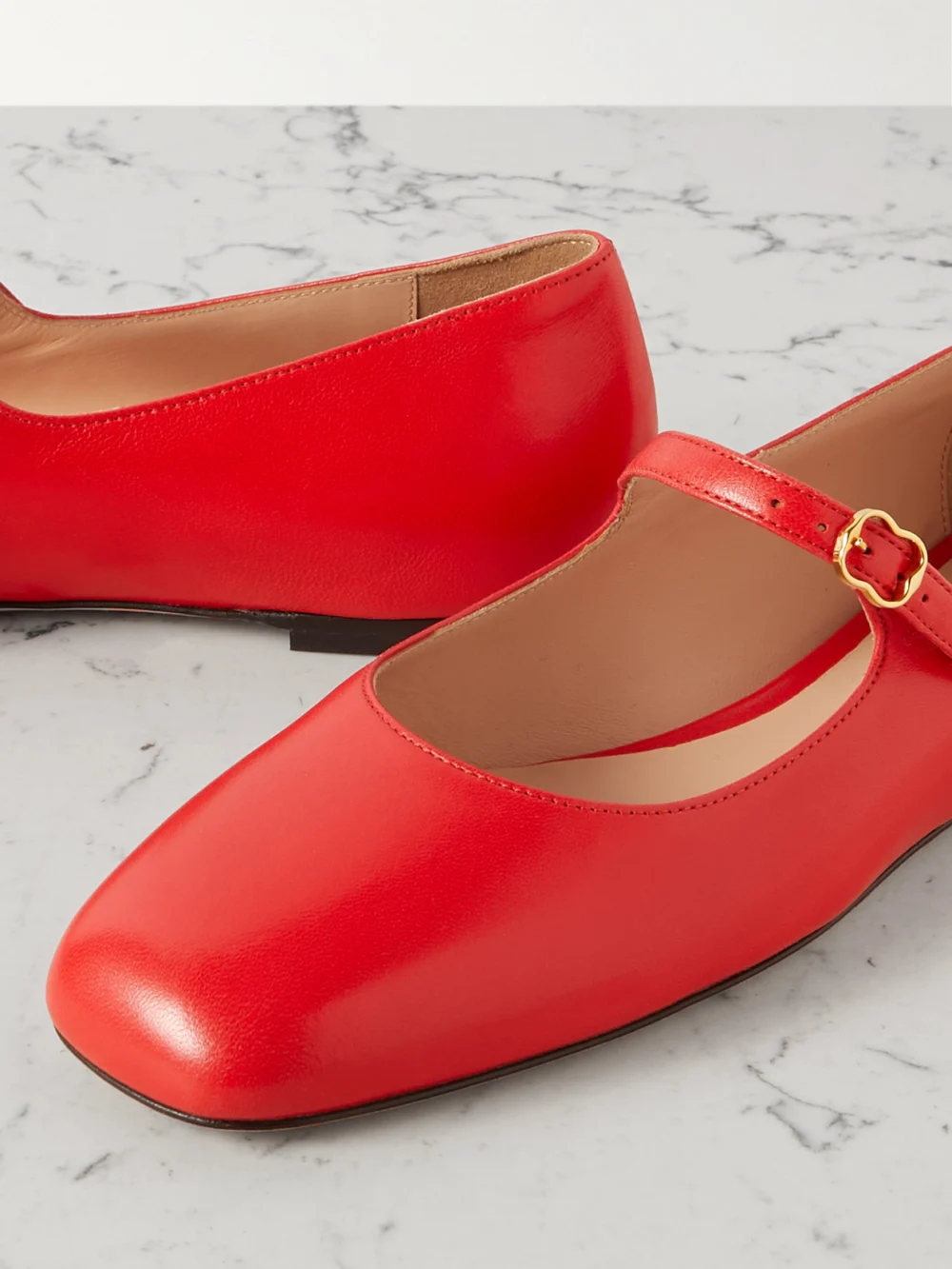 Close-up detail of the Bally Banya Leather Mary Jane Ballet Flats