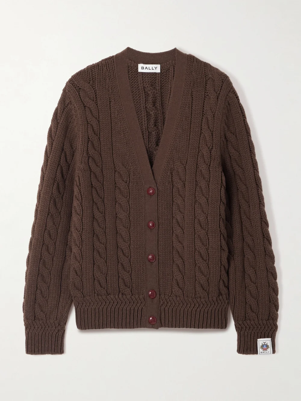 Bally Cable-knit Wool Cardigan in brown