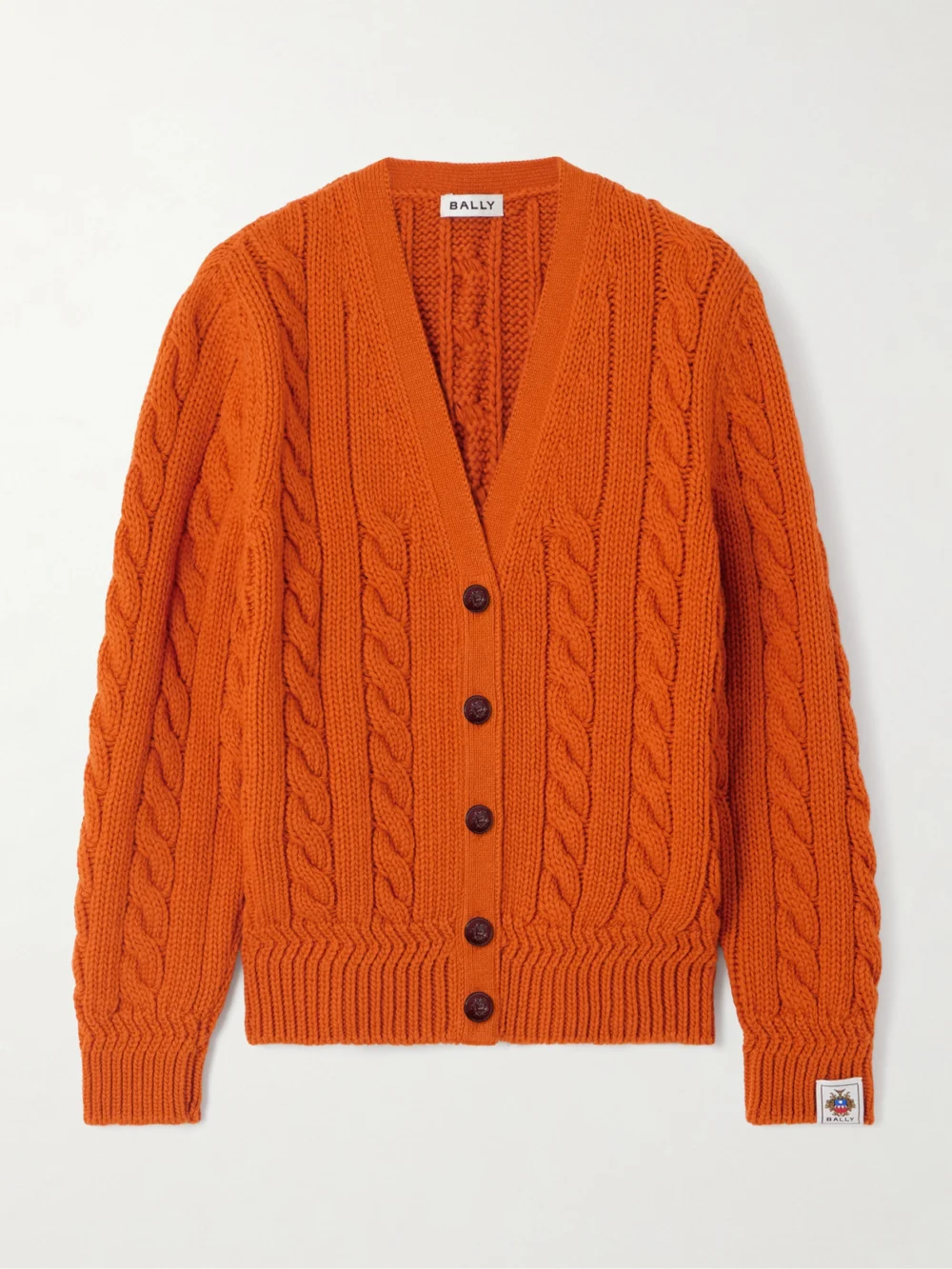 Bally Cable-knit Wool Cardigan in orange
