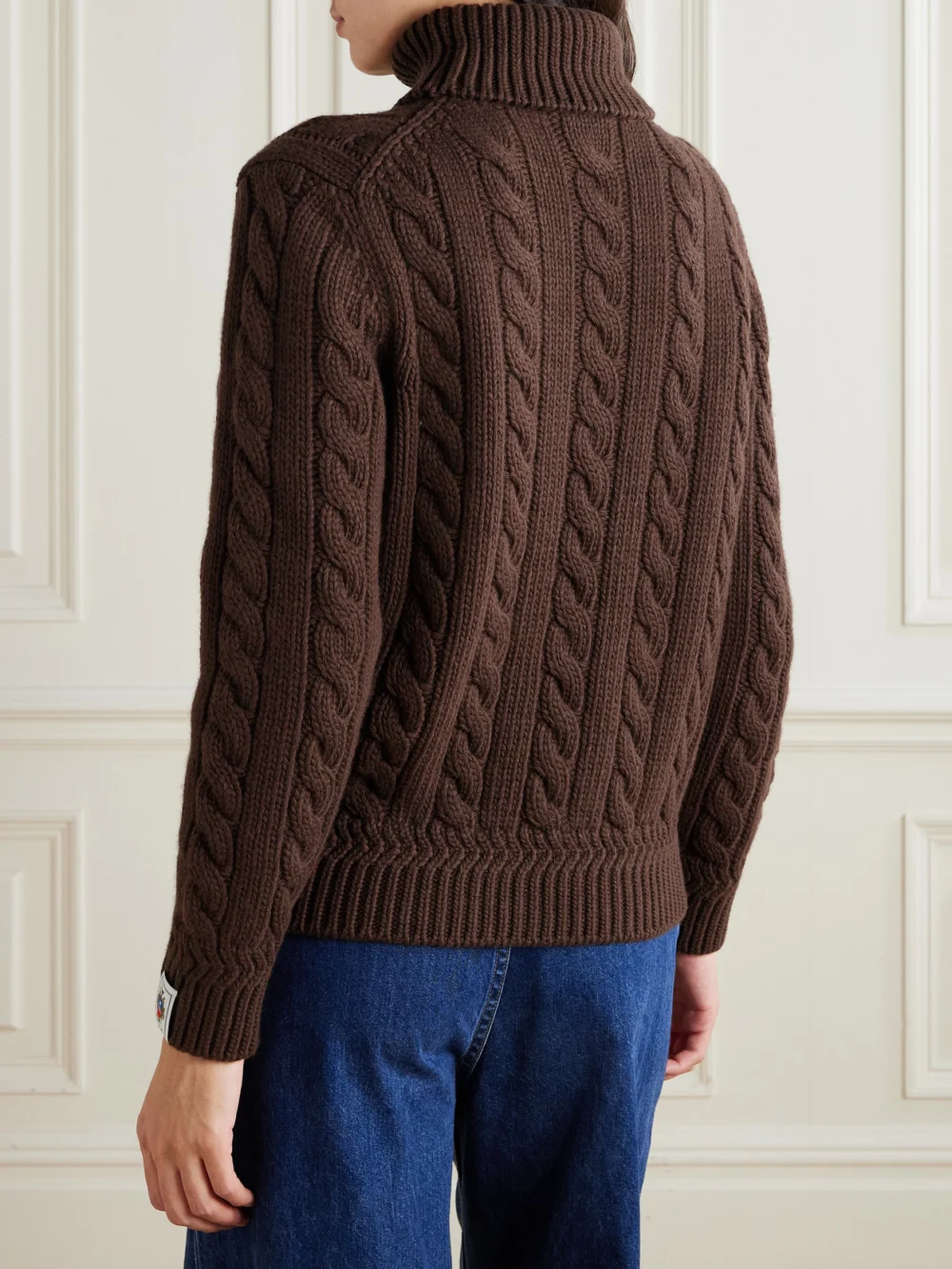 Back view of the Bally Cable-knit Wool Turtleneck Sweater