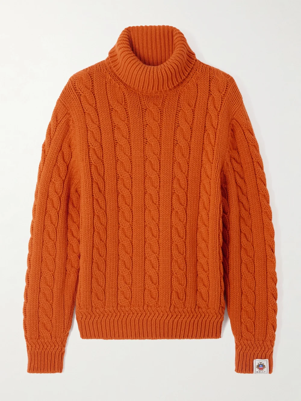 Bally Cable-knit Wool Turtleneck Sweater in orange