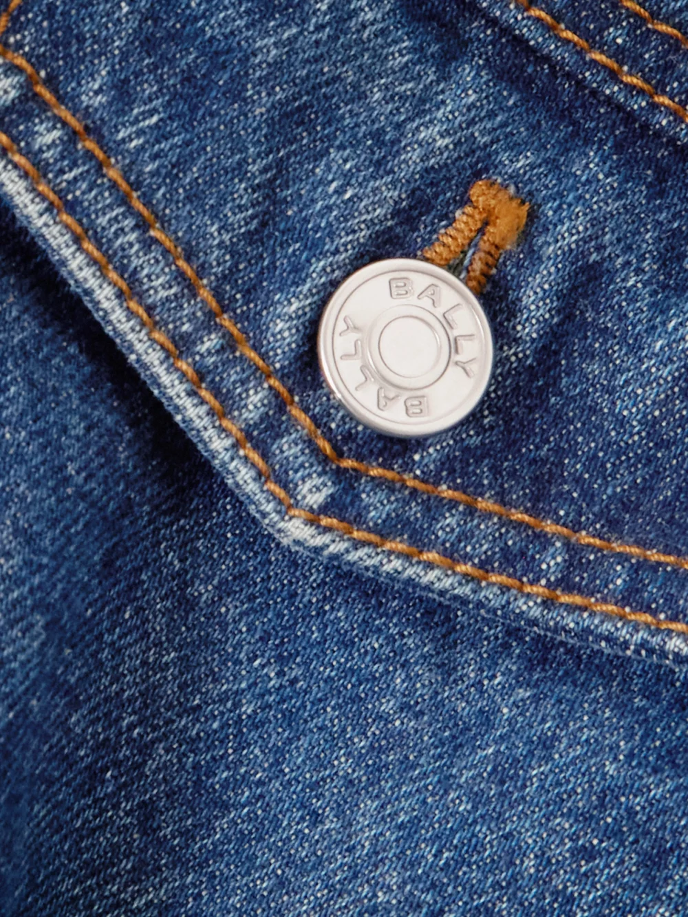 Close-up detail of the Bally Cropped Shearling-trimmed Padded Denim Jacket