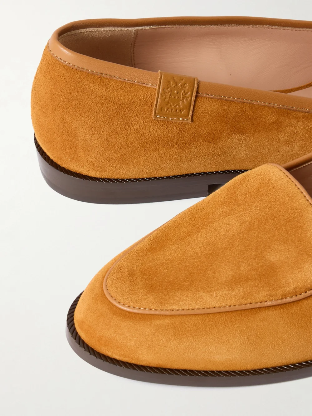 Close-up detail of the Bally Edlyn Leather-trimmed Suede Loafers