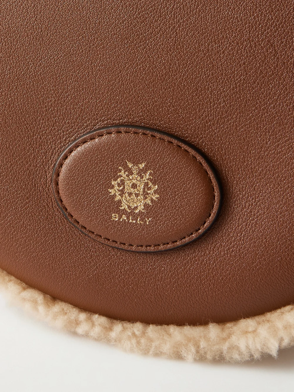 Close-up detail of the Bally Elisabeth Shearling-trimmed Leather Shoulder Bag