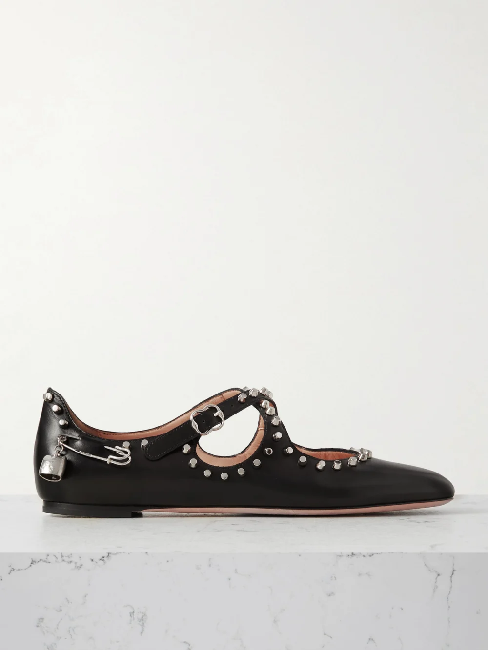 Bally Embellished Studded Leather Ballet Flats in black