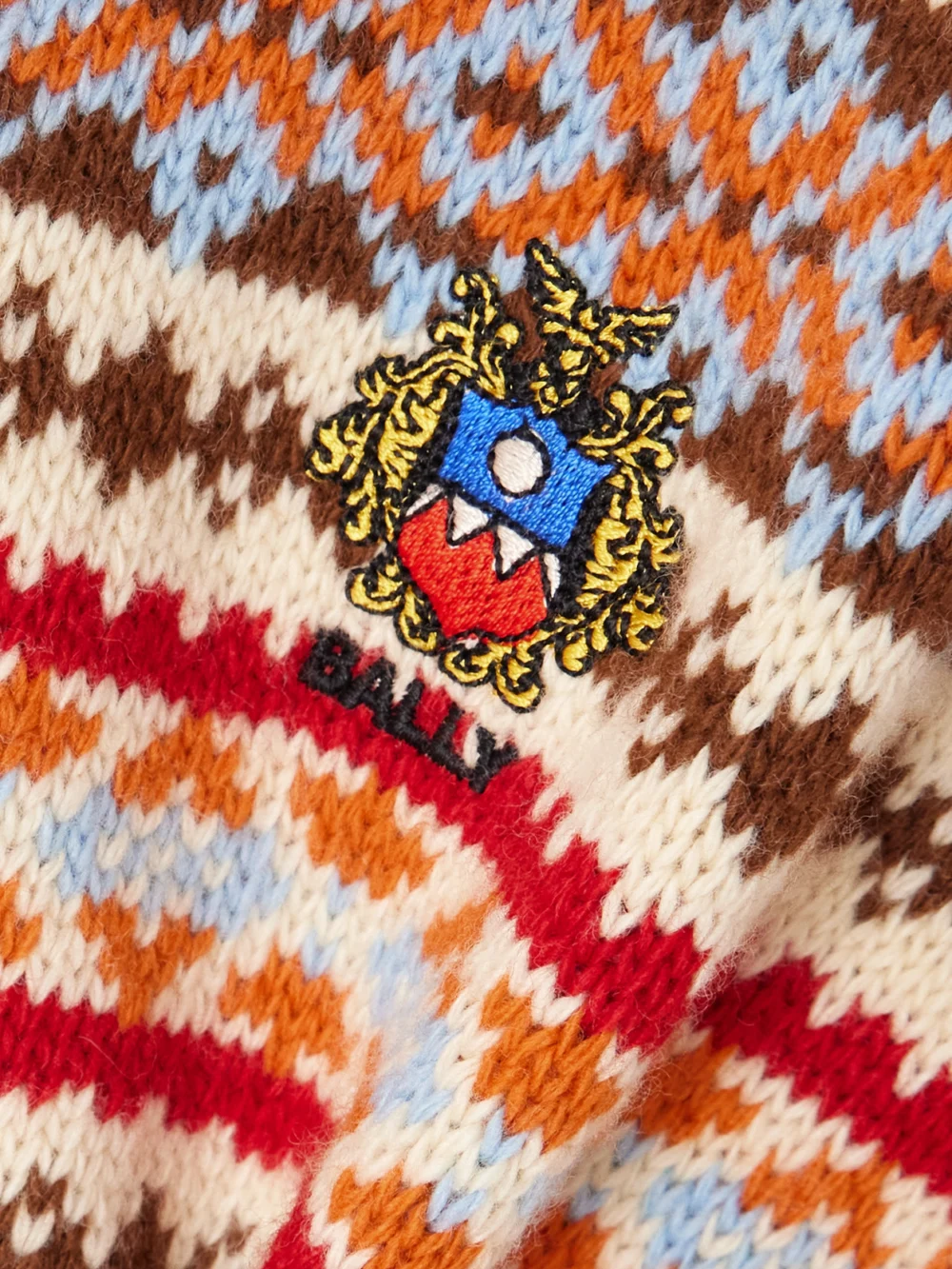 Close-up detail of the Bally Jacquard-knit Wool Polo Sweater