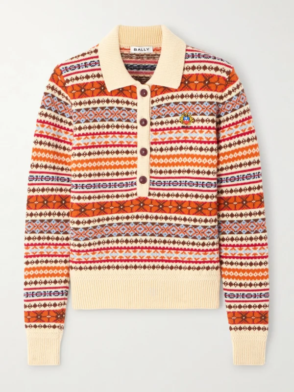 Bally Jacquard-knit Wool Polo Sweater