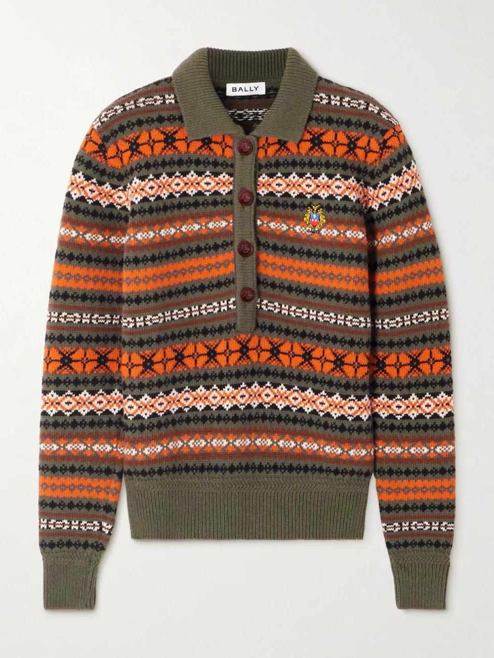 Bally Jacquard-knit Wool Polo Sweater in orange