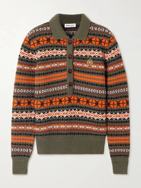 Bally Jacquard-knit Wool Polo Sweater