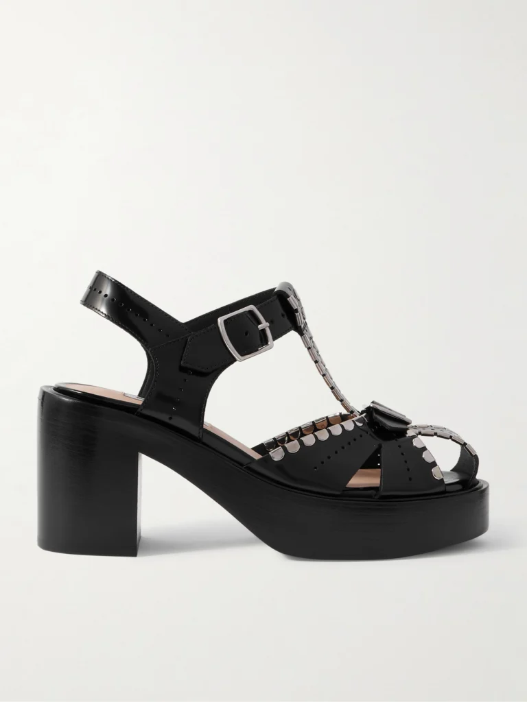 Bally Pasely Perforated Studded Leather Platform Sandals