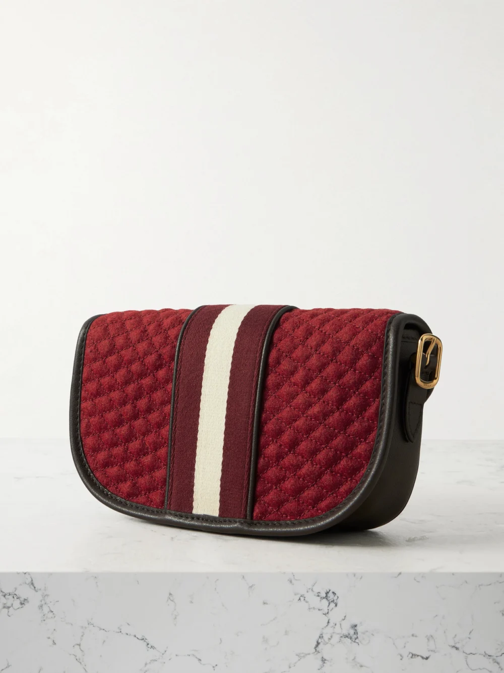 Back view of the Bally Quilted Webbing and Leather-trimmed Wool-bouclé Shoulder Bag