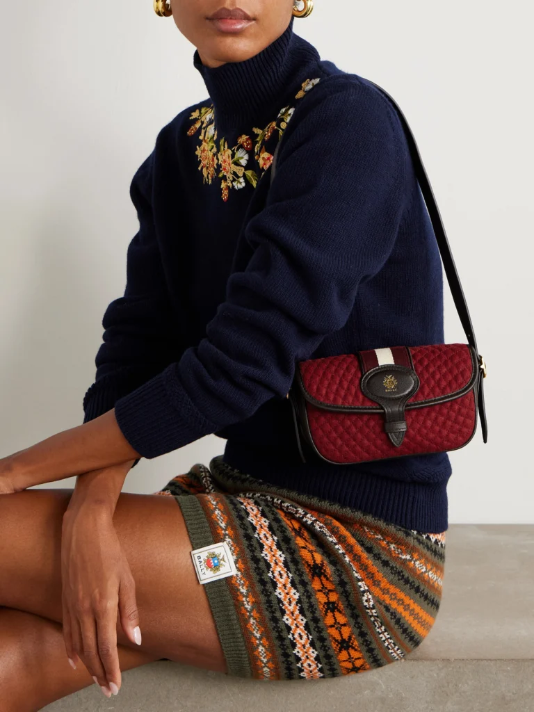Bally Quilted Webbing and Leather-trimmed Wool-bouclé Shoulder Bag