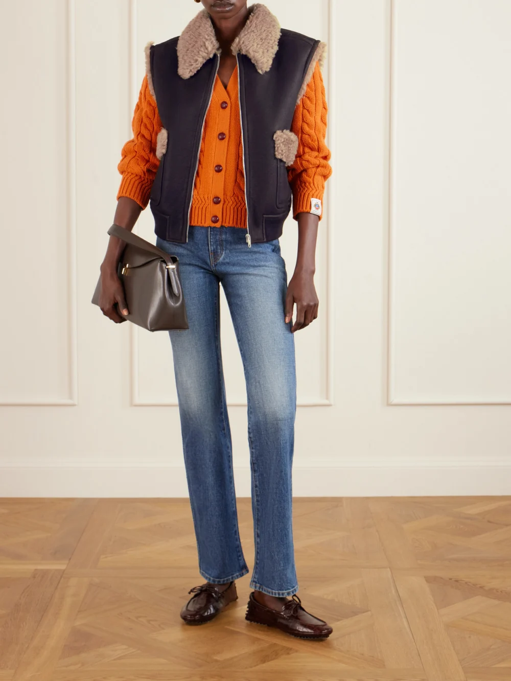 Bally Shearling Vest, worn by a model