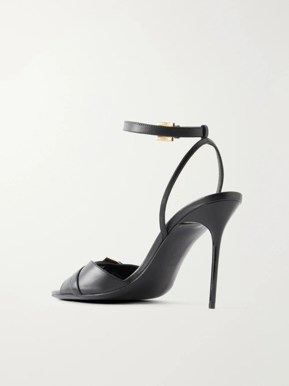 Back view of the Balmain Anthem 95 Buckle-detailed Leather Sandals