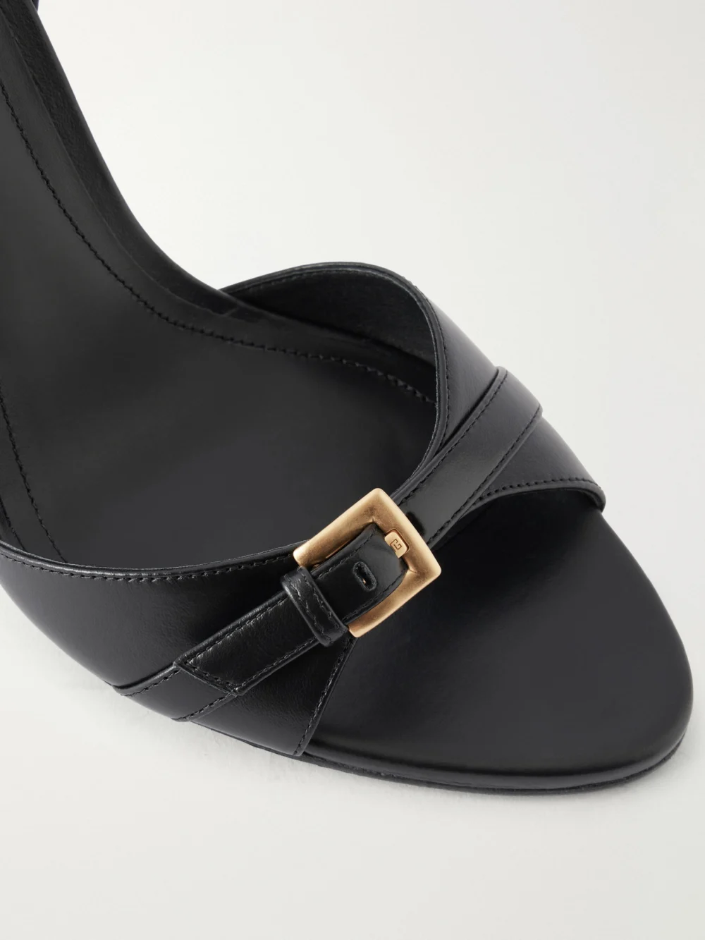 Close-up detail of the Balmain Anthem 95 Buckle-detailed Leather Sandals
