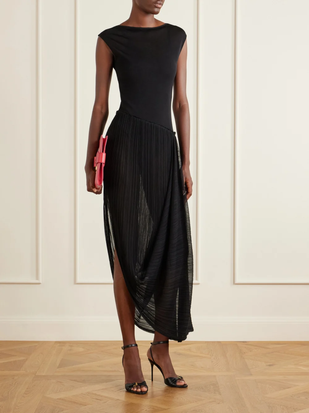 Balmain Anthem 95 Buckle-detailed Leather Sandals, styled view