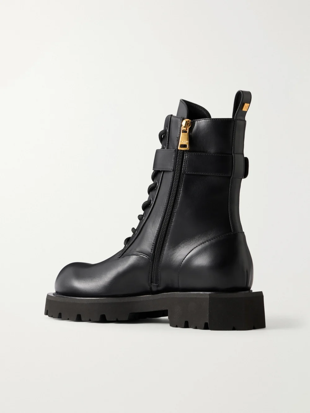 Back view of the Balmain Anthem Belt-detailed Leather Ankle Boots