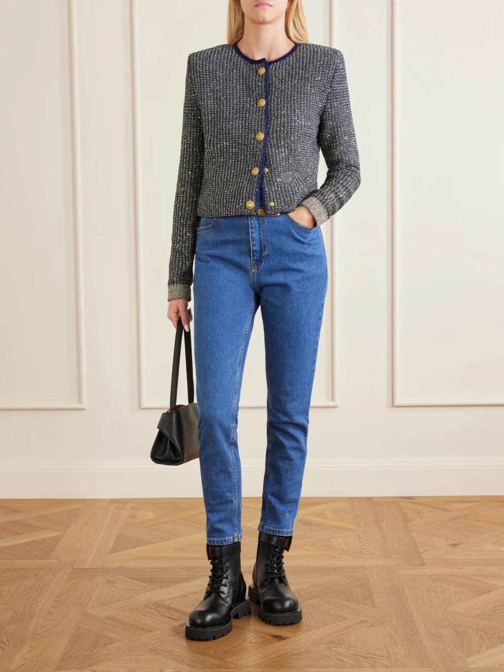 Balmain Anthem Belt-detailed Leather Ankle Boots, styled view