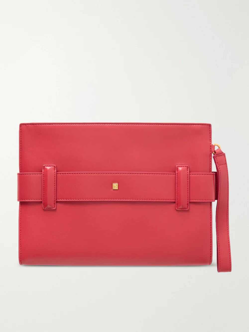 Back view of the Balmain Anthem Buckled Leather Clutch